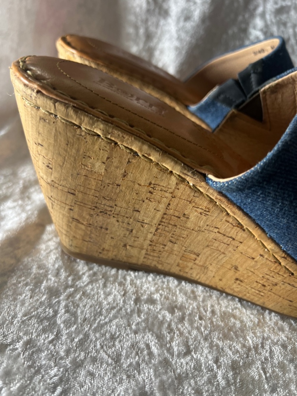 Born Denim Blue Cork Wedge Slide Sandals - Picture 2 of 11